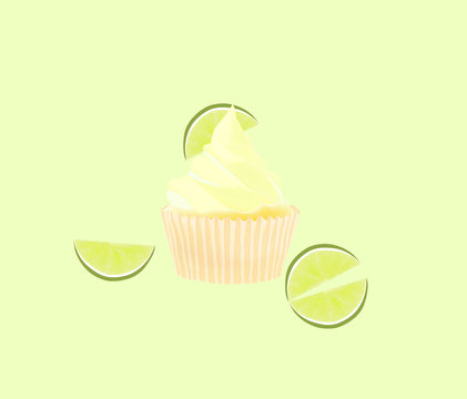 Key Lime Cupcake, Vector Illustration.