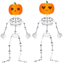 Pumpkinhead skeleton. Halloween scary icon. Element for logo, game, print, poster or other design project. Vector illustration.