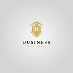 gold real estate security logo concept with black letters