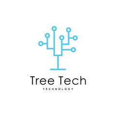Illustration of abstract tree formed from electrical network connection elements as branches of the tree logo design