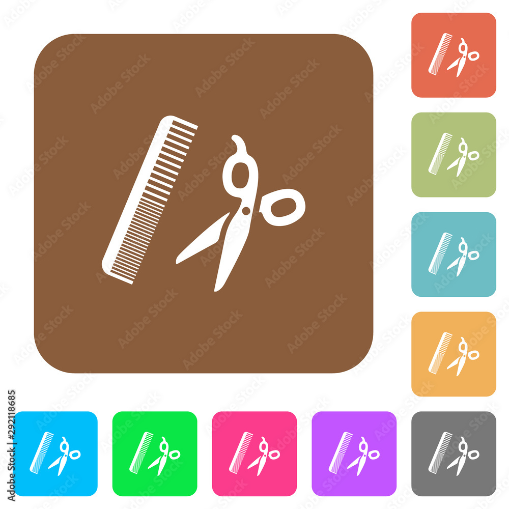 Poster comb and scissors rounded square flat icons