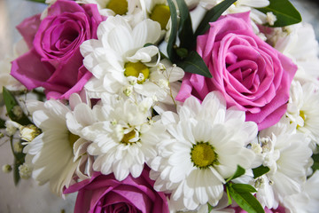 Bouquet of flowers. Close up wedding white and pink colors.