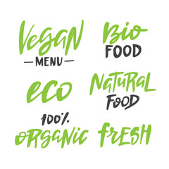 Organic, vegan, bio, natural, hand drawn vector labels. Handwritten typography.