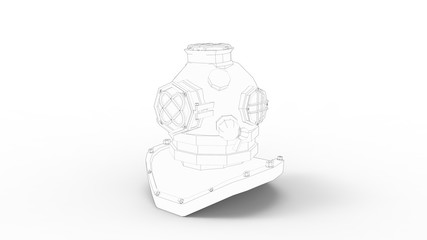 3d rendering of a vintage diving helmet mask isolated in white background