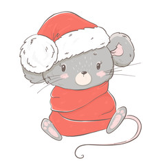 Cute cartoon mouse. Cristmas character. Symbol of new year 2020
