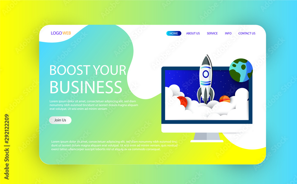 Wall mural website landing page with space concept for marketing, business, mobile app. spaceship web template 