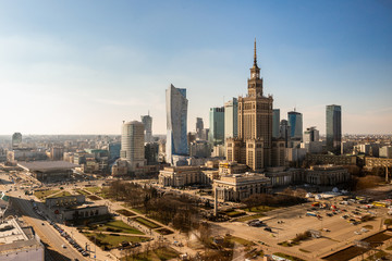 Fototapeta na wymiar Aerial photo of Warsaw, Poland. City Skyline