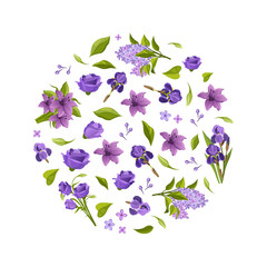 Beautiful Flowers of Round Shape, Elegant Decorative Floral Design Element Vector Illustration