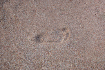 footprint in the sand on the seashore. View from above.