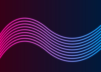 Blue ultraviolet neon curved wavy lines abstract background