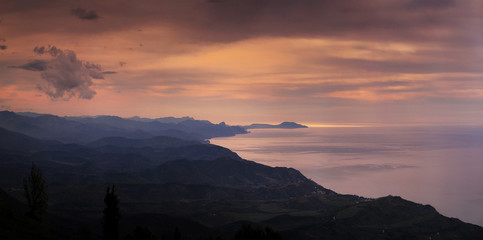 beautiful sunset on the coast. sea view.