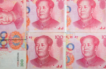 Chinese money, close-up. Yuan for the background.