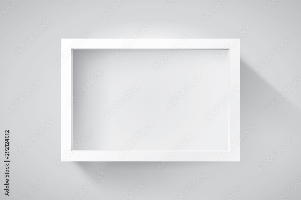 Poster realistic empty frame on light background, border for your creative project, mockup for you project.