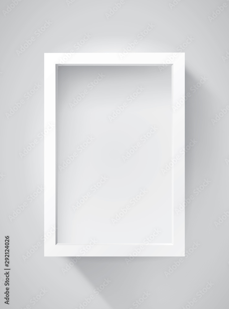 Poster realistic empty frame on light background, border for your creative project, mockup for you project.