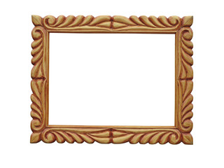 Old wooden frame for paintings or photographs isolated on white background