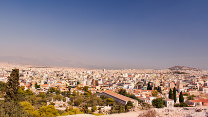 Beautiful landscape view of Athens, Greece on a sunny day with no clouds