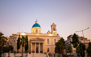 Fototapeta na wymiar Beautiful church on a summer evening in center of Athens, Greece