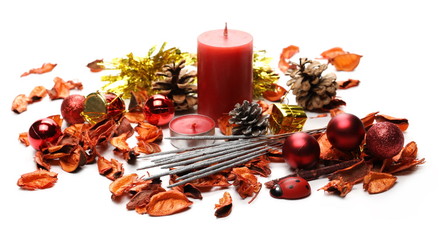 Christmas, New Year's decoration and ornaments isolated on white background