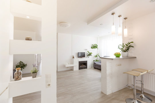 white apartment, sofa gray