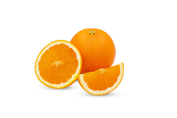 Sliced orange fruit isolated on white background with clipping path