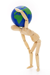 Man figure carrying the weight of the world on his shoulders