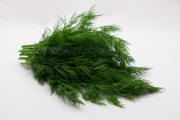 A bunch of dill on a white background.