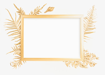 Blank gold leaf frame mock up template design.