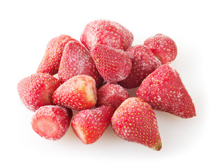 Heap of fzonen strawberries isolated on white background
