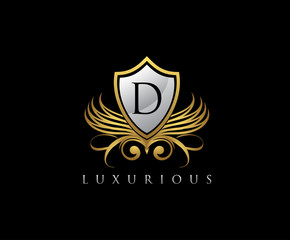 Luxury Gold Shield D Letter Logo Icon.