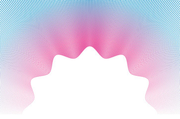 Obraz premium Vector abstract background with wave of flowing particles frame, smooth curve shape lines, particle array flow. 3d shape dots blended mesh, future technology useful border.