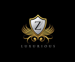 Luxury Gold Shield Z Letter Logo Icon.