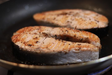 frying pan with fish