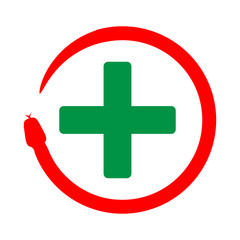 Snake coiled with plus symbol. icon for the health industry