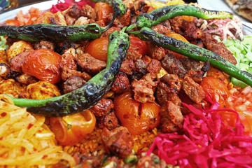 Mixed kebab at the restaurant table