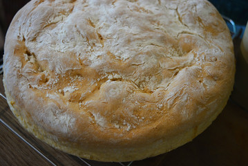 Fresh tasty soft bread, homemade cakes, white bread.