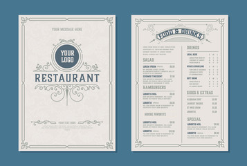 Fresh retro template for  restaurant menu design. Vector layered. - obrazy, fototapety, plakaty