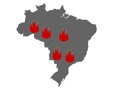 Karte von Brasilien und Feuersymbol