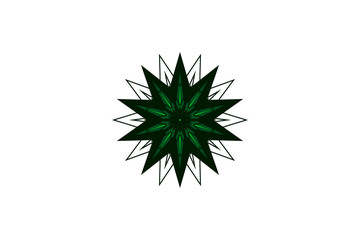 Green acute star flower virus icon bright symmetrical stained glass vector isolated on white background 
