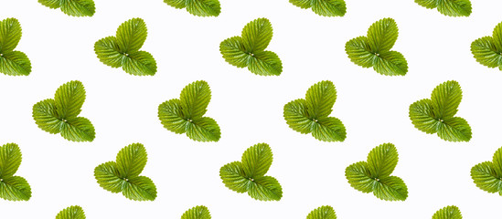 Leaves strawberries seamless pattern flat lay top view