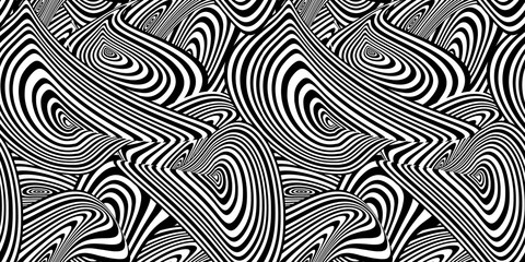 Vector Abstract Black and White Seamless Pattern, Background Template, Swirly Shapes.