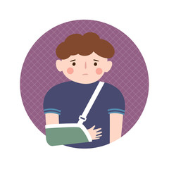 A boy and a broken arm. Bone fracture. Vector illustration in cartoon style