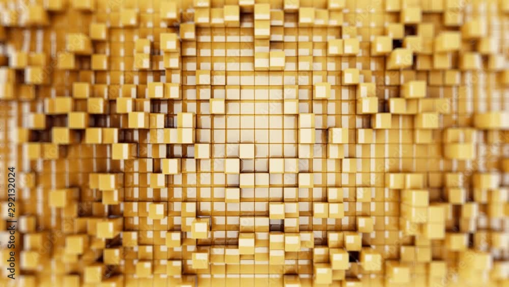 Aufkleber wall of gold cubes moving in a random pattern. 3d animated motion background loop.3d rendering