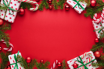 Christmas red background with oval frame