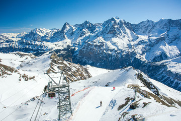 A Sunny Day At Schilthorn Ski Field - The Schilthorn ski area is the highest altitude field in the...