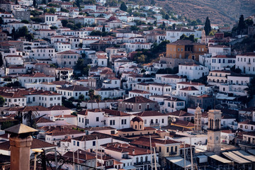 Fototapeta premium Greek Hillside town at sunset