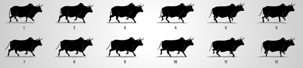 Bull run cycle animation sequence