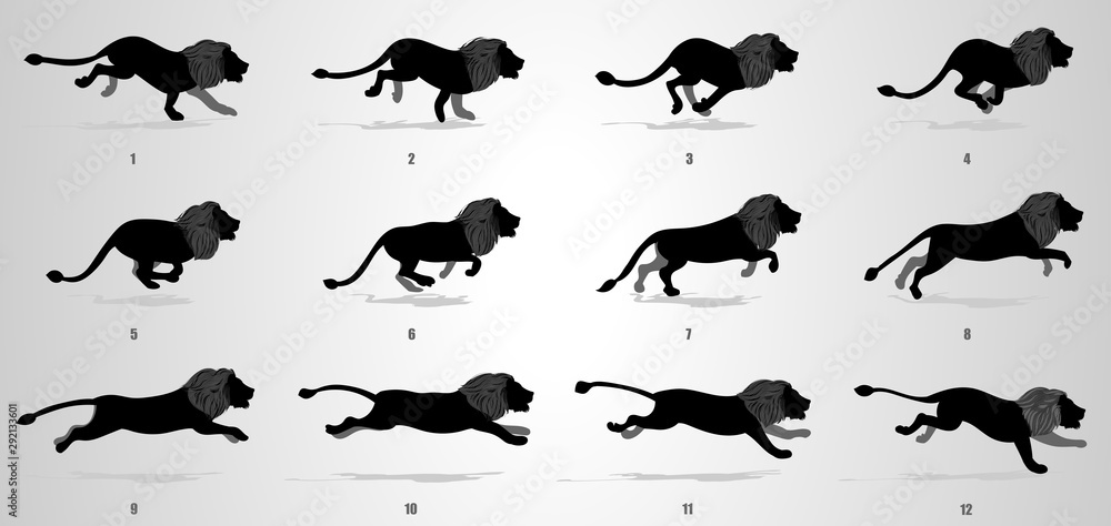 Wall mural lion run cycle animation sequence silhouette
