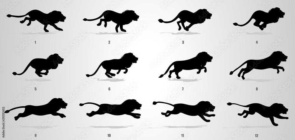 Wall mural lion run cycle animation sequence silhouette