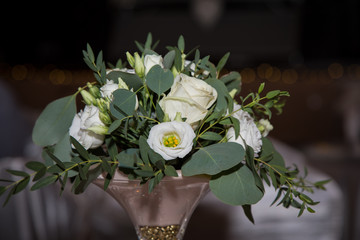 wedding bouquet and decoration at wedding reception
