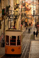 LISBON, PORTUGAL - February 12, 2019: Vintage tram in the city center 